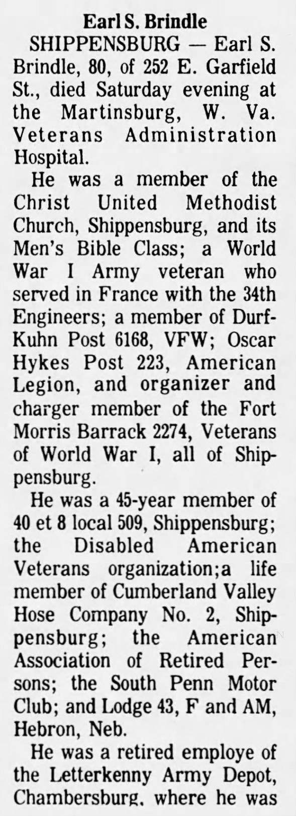 Brindle, Earl Smith obit pt. 1